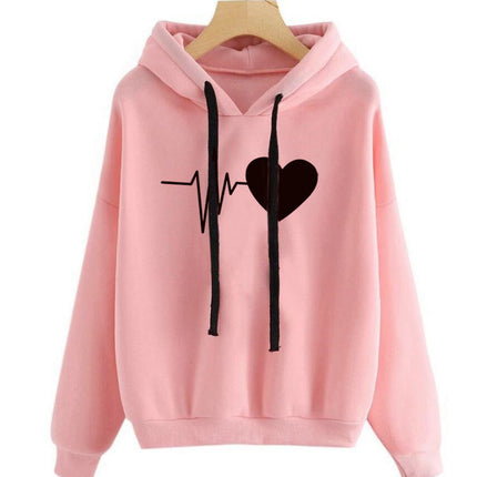 Heart Print Streetwear Hoodies Women Sweatshirt Spring Autumn Long Sleeve Hoodie Clothes