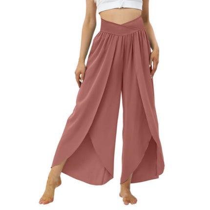 Loose Split Yoga Pants Summer Elastic High Waist Wide Leg Trousers Women's Fashion Versatile Clothing