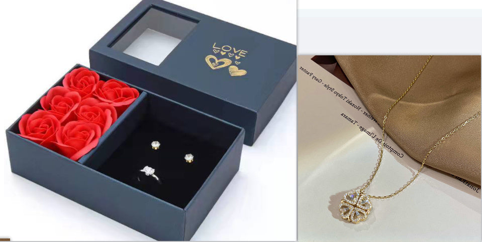 Retro Magnetic Folding Heart Necklace | 4-in-1 Four-Leaf Clover Pendant | Women’s Korean Style Love Clavicle Chain | Openable Copper Electroplated Choker | 40+5cm Adjustable Gift Jewelry - Apparel & Accessories > Jewelry > Necklaces