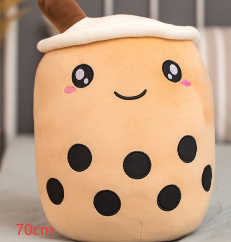KawaiiTea | Plush Toy | Soft Fabric | Embroidered Face | Strawberry Pink Bubble Tea | Cuddle Tea Pillow -