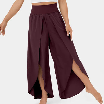 Loose Split Yoga Pants Summer Elastic High Waist Wide Leg Trousers Women's Fashion Versatile Clothing