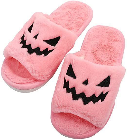 Halloween Cute Warm Home Slippers for Women | Soft Rabbit Fur Indoor Shoes | Open-Toe Fish Mouth Design | Cozy Plush Winter Slippers | PU Sole | Fall & Halloween House Shoes - Apparel & Accessories > Shoes > Slippers