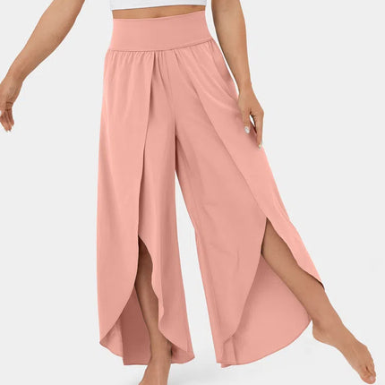 Loose Split Yoga Pants Summer Elastic High Waist Wide Leg Trousers Women's Fashion Versatile Clothing