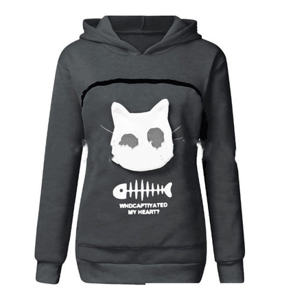 Women Hoodie Sweatshirt With Cat Pet Pocket Design Long Sleeve Sweater Cat Outfit