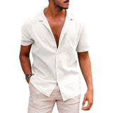 Men’s Casual Button Down Shirt | Linen Cotton Short Sleeve Beach Shirt | Breathable Moisture-Wicking Summer Top | Loose Fit Lapel Solid Color Shirt for Teen & Adult Men | S–XXL - Apparel & Accessories > Clothing > Clothing Tops > Shirts