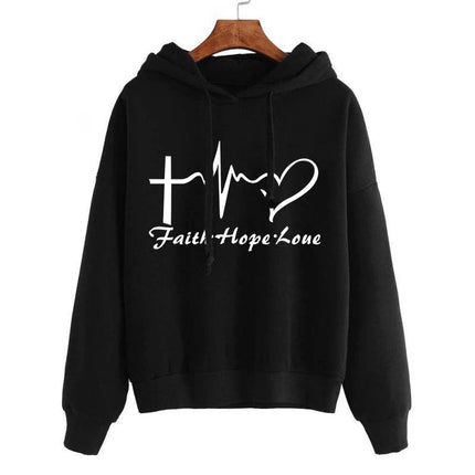 Heart Print Hoodie Sweatshirt Pullover Tops Women Long Sleeve Sports Clothes