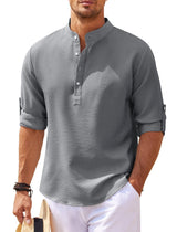 Men’s Casual Long Sleeve Stand Collar Shirt | Solid Color Loose Fit Pullover | Cotton Blend Autumn Top for Men | Stylish Minimalist Shirt | S–5XL (Multiple Colors) - Apparel & Accessories > Clothing > Clothing Tops > Shirts