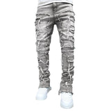Men’s Stacked Jeans | Tight Fit Long Trousers with Patched Design | Trendy Solid Color Streetwear Pants | Cotton Slim Fit Fashion Jeans for Men | Stylish Modern Men’s Clothing - Apparel & Accessories > Clothing > Pants > Jeans