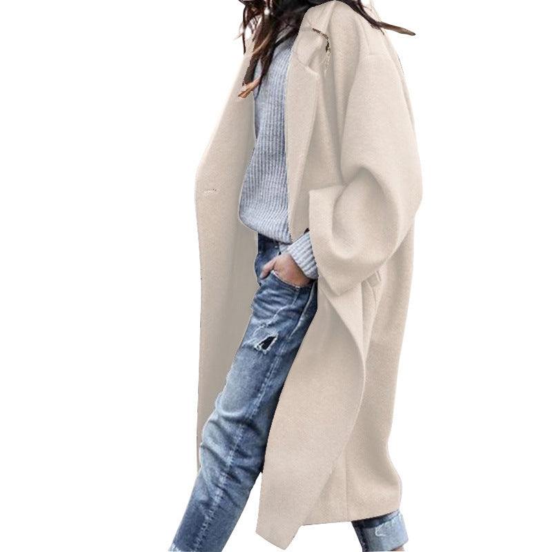 Casual Chic Long Wool Coat | Single Breasted Lapel | Warmth For Winter | Solid Color Size S | Effortless Everyday Style -