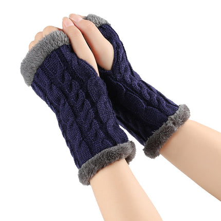 Winter Plush Gloves Twist Knitted Fingerless Fleece Gloves Women Warm Thickened Woolen Gloves