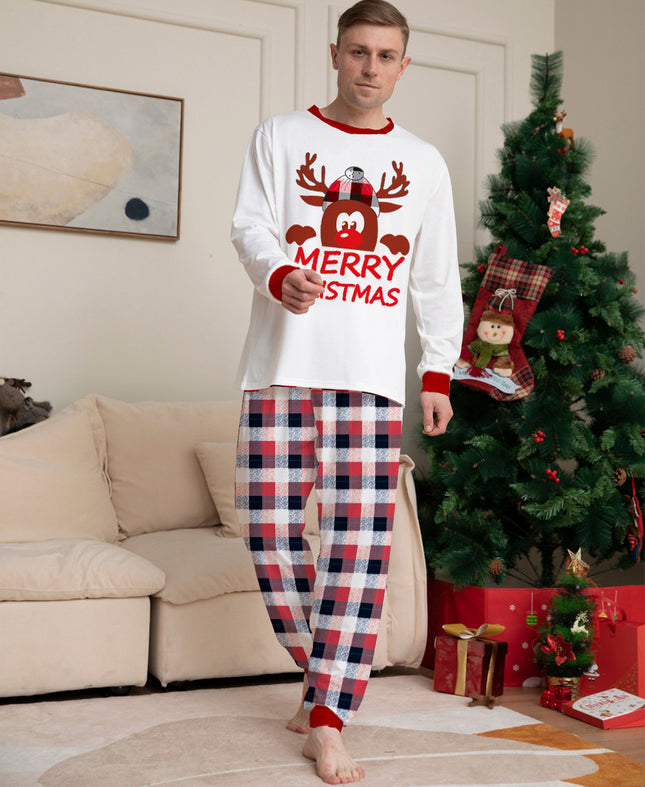 New Style Plaid Deer Christmas Parent-child Pajama Suit