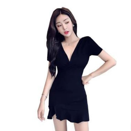 V-neck Bag Hip High Waist Slimming Fish Tail Dress