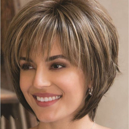 Mixed Blonde Brown Short Wigs Natural Hair Wigs Heat Resistant Hair Wig
