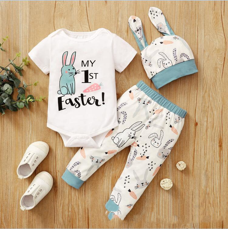 Infant Romper Set | Easter Rabbit Print | Removable Hood | Two Colors, 1-3Y | Cute Easter Outfit For Babies -