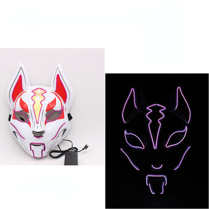 Glowing Cat Face Mask For Women Demon Slayer Cold Light Fox Mask Masquerade Cosplay Props Bar Haunted House Christmas Decor