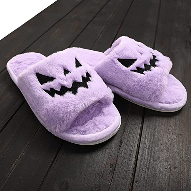Halloween Cute Warm Home Slippers for Women | Soft Rabbit Fur Indoor Shoes | Open-Toe Fish Mouth Design | Cozy Plush Winter Slippers | PU Sole | Fall & Halloween House Shoes - Apparel & Accessories > Shoes > Slippers