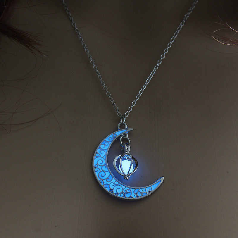Glowing Pendant Necklace | Silver-Plated Luminous Jewelry for Women | 3.6cm Glow-in-the-Dark Pendant | 45+5cm Adjustable Chain | Elegant Gift Necklace for All Occasions - Apparel & Accessories > Jewelry > Necklaces