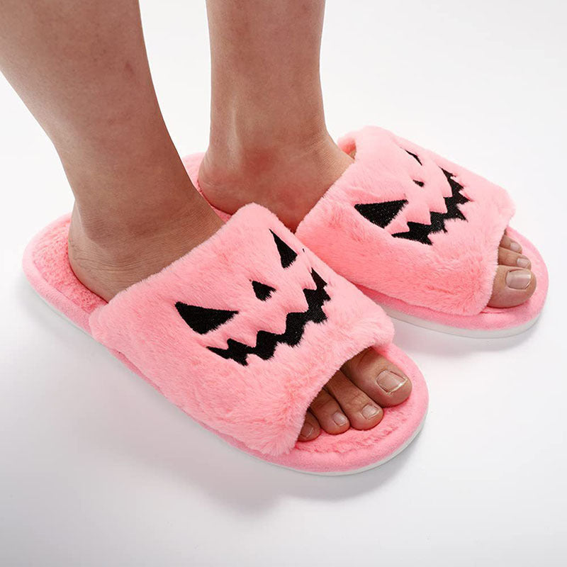 Halloween Cute Warm Home Slippers for Women | Soft Rabbit Fur Indoor Shoes | Open-Toe Fish Mouth Design | Cozy Plush Winter Slippers | PU Sole | Fall & Halloween House Shoes - Apparel & Accessories > Shoes > Slippers
