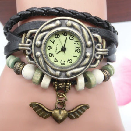 Vintage casual flying heart pendant bracelet belt watch