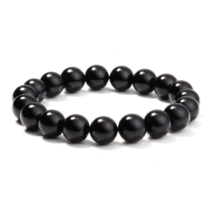 Black Onyx Bead Bracelet | Natural 8mm Black Agate Stones | Women’s Elastic Healing Energy Bracelet | Stress & Fatigue Relief | Handmade Geometric Style Jewelry - Apparel & Accessories > Jewelry > Bracelets
