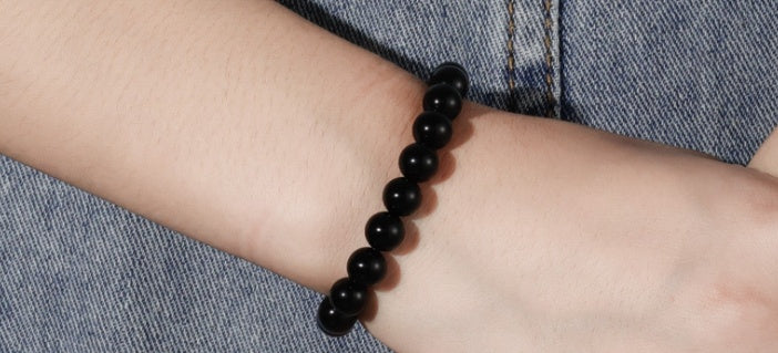 Black Onyx Bead Bracelet | Natural 8mm Black Agate Stones | Women’s Elastic Healing Energy Bracelet | Stress & Fatigue Relief | Handmade Geometric Style Jewelry - Apparel & Accessories > Jewelry > Bracelets