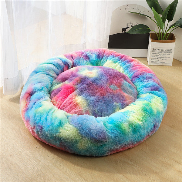 Calming Donut Dog Bed for Small & Large Pets | Round Plush Anti-Anxiety Pet Nest | Soft Vegan Fur Cat & Puppy Bed | Warm Self-Heating Cushion | 40–120cm - Animals & Pet Supplies > Pet Supplies > Pet Beds > Donuts