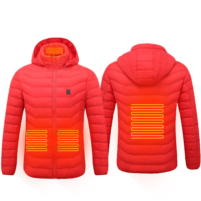 Men’s Heated Jacket USB Electric Coat | 3-Temperature Thermal Heating Jacket with Removable Hood | Lightweight Warm Cotton Coat | Windproof Winter Heated Outerwear | 2/4/8/9 Heat Zone Options | S–6XL (No Power Bank Included) - Apparel & Accessories > Clothing > Outerwear > Coats & Jackets > Puffer Jackets