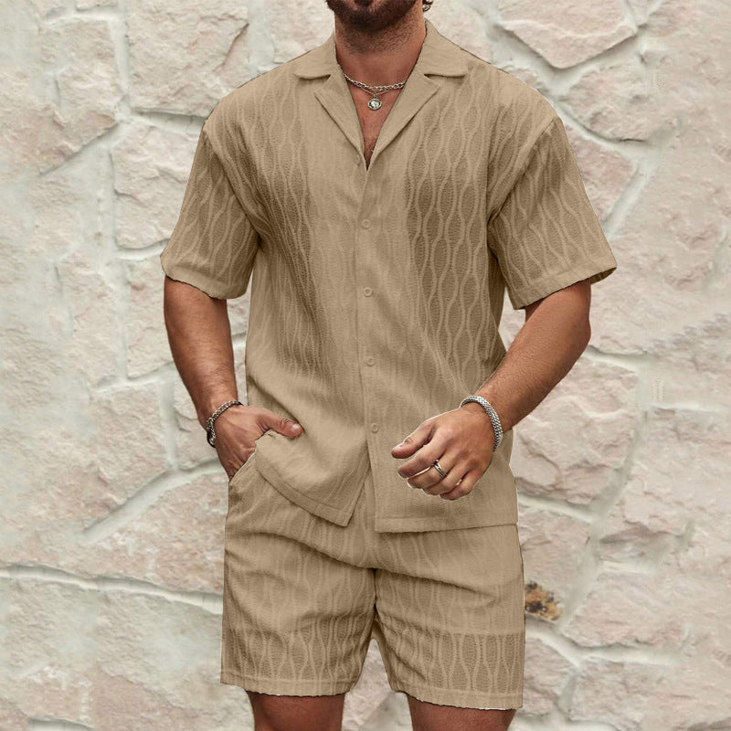 Men’s Summer Tracksuit Set | Casual Loose Fit Lapel Button Shirt & Shorts | Milky White 2-Piece Co-Ord | Lightweight Cotton Blend | Beach Holiday Outfit for Men | Trendy All-Match Summer Wear - Apparel & Accessories > Clothing > Outfit Sets