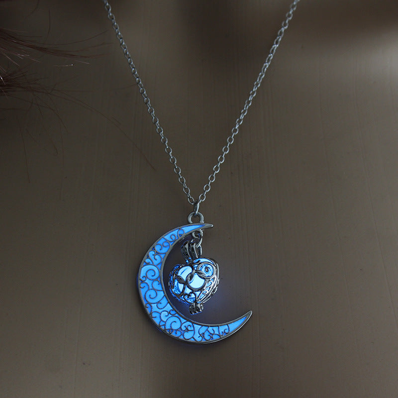 Glowing Pendant Necklace | Silver-Plated Luminous Jewelry for Women | 3.6cm Glow-in-the-Dark Pendant | 45+5cm Adjustable Chain | Elegant Gift Necklace for All Occasions - Apparel & Accessories > Jewelry > Necklaces