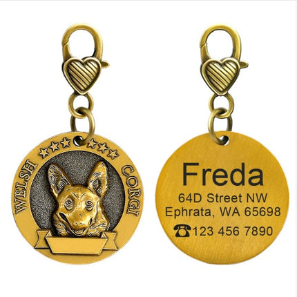 New dog identity card custom lettering tag Jin Mao Teddy dog bronze dog anti-lost pet brand