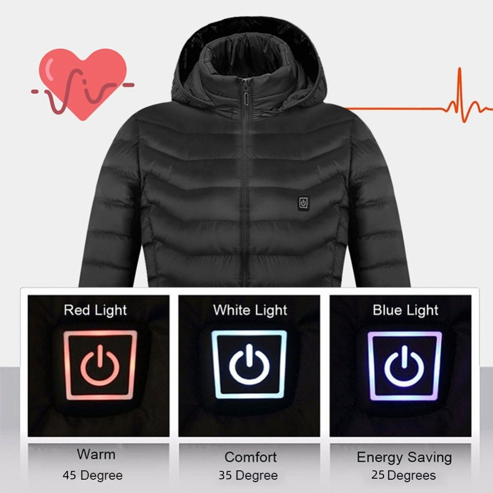 Men’s Heated Jacket USB Electric Coat | 3-Temperature Thermal Heating Jacket with Removable Hood | Lightweight Warm Cotton Coat | Windproof Winter Heated Outerwear | 2/4/8/9 Heat Zone Options | S–6XL (No Power Bank Included) - Apparel & Accessories > Clothing > Outerwear > Coats & Jackets > Puffer Jackets