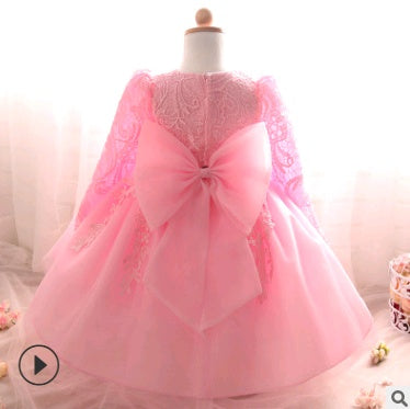 Long-sleeved girls dress rose children's wedding dress skirt