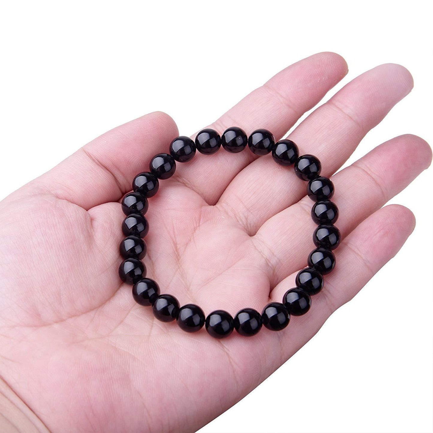 Black Onyx Bead Bracelet | Natural 8mm Black Agate Stones | Women’s Elastic Healing Energy Bracelet | Stress & Fatigue Relief | Handmade Geometric Style Jewelry - Apparel & Accessories > Jewelry > Bracelets