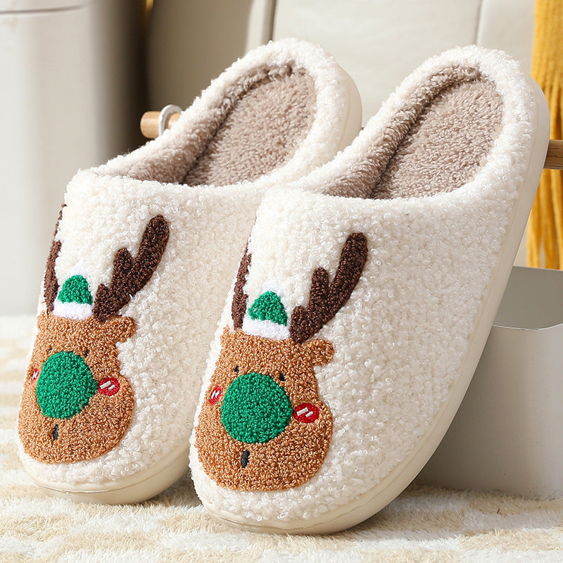 Christmas Elk Winter Slippers | Soft Plush Cozy House Shoes for Men & Women | Anti-Slip Warm Indoor Bedroom Slippers | Cute Holiday Slip-On Shoes | Artificial Wool Lining - Apparel & Accessories > Shoes > Slippers