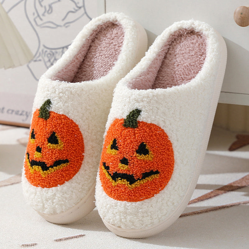 Halloween Pumpkin Slippers for Women & Men | Warm Winter Indoor House Shoes | Soft Suede Upper | Non-Slip Rubber Sole | Cozy Cotton Lining | Couples Plush Home Slippers - Apparel & Accessories > Shoes > Slippers