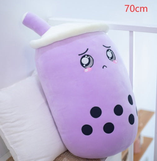 KawaiiTea | Plush Toy | Soft Fabric | Embroidered Face | Strawberry Pink Bubble Tea | Cuddle Tea Pillow -