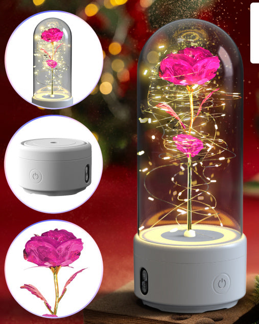 Creative | 2 In 1 Rose Led Bluetooth Light And Speaker | Rose Led Night Light | Glass Cover | Red | Romantic Gift -
