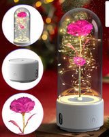 Creative | 2 In 1 Rose Led Bluetooth Light And Speaker | Rose Led Night Light | Glass Cover | Red | Romantic Gift -