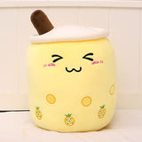 KawaiiTea | Plush Toy | Soft Fabric | Embroidered Face | Strawberry Pink Bubble Tea | Cuddle Tea Pillow -