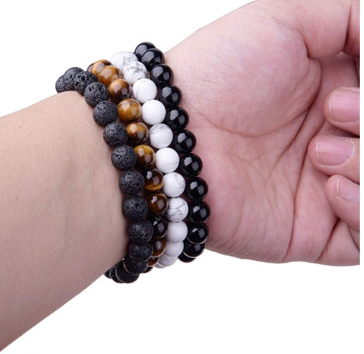 Black Onyx Bead Bracelet | Natural 8mm Black Agate Stones | Women’s Elastic Healing Energy Bracelet | Stress & Fatigue Relief | Handmade Geometric Style Jewelry - Apparel & Accessories > Jewelry > Bracelets