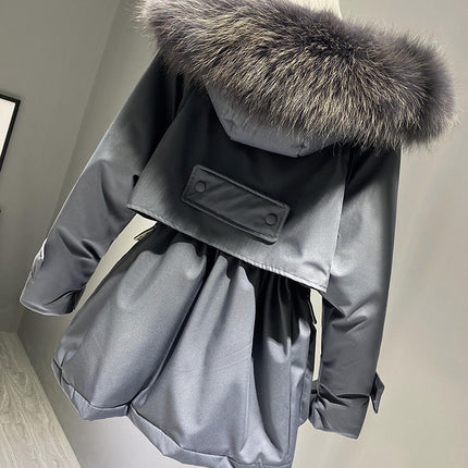 Fashion Hooded Faux Fur Collar Women's Clothing Big Pocket Down Jacket Female Winter Coat Woman