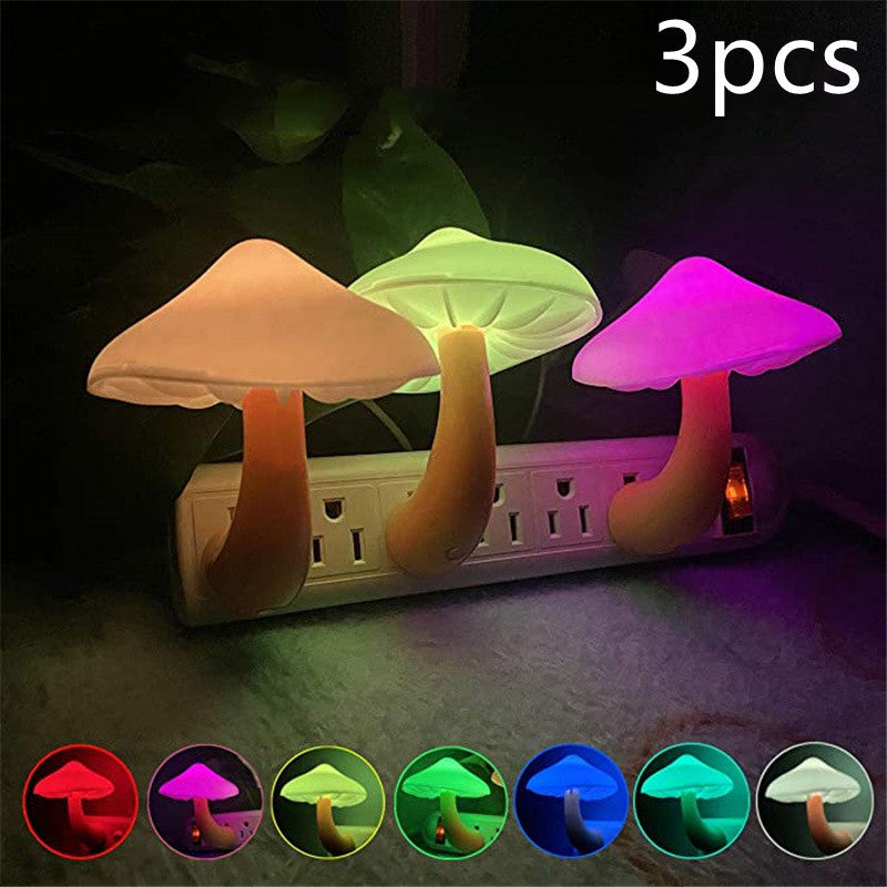 LumoGlow | Led Night Light Mushroom Wall Lamp | Light Sensor | Auto Night Lighting | Warm White | Eu Us Plug Compatible -