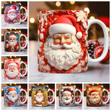 Creative | 3D Christmas Ceramic Mug | Santa Claus 3D Painted | Comfortable Grip Handle | White | Ideal Christmas Gift -