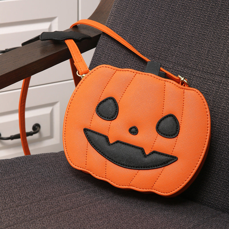 Halloween Pumpkin Crossbody Bag for Women | Cute Cartoon Shoulder Bag with Bat Design | PU Leather | Creative Festive Messenger Bag | Halloween Party Accessory - Apparel & Accessories > Handbags, Wallets & Cases > Handbags > Shoulder Bags