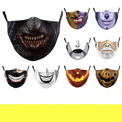 Halloween Digital Printing Funny Horror Face Double Layer Dust Mask