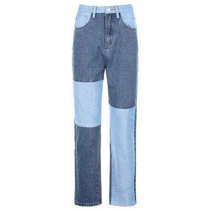 Contrasting Stitching High-rise Straight-leg Jeans Women