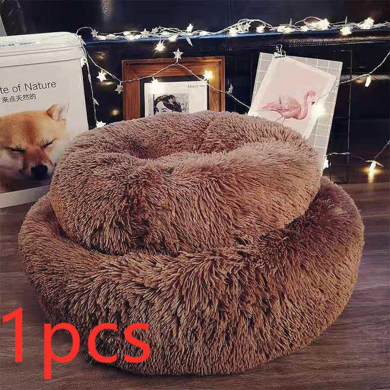 Calming Donut Dog Bed for Small & Large Pets | Round Plush Anti-Anxiety Pet Nest | Soft Vegan Fur Cat & Puppy Bed | Warm Self-Heating Cushion | 40–120cm - Animals & Pet Supplies > Pet Supplies > Pet Beds > Donuts