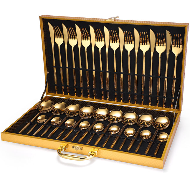 36-piece Stainless Steel Tableware Wooden Box Gift Box Set