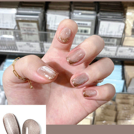 Milk Tea Crystal Stone Cat Eye Nail Polish
