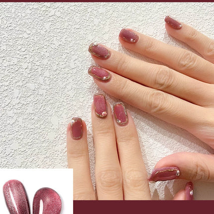 Milk Tea Crystal Stone Cat Eye Nail Polish
